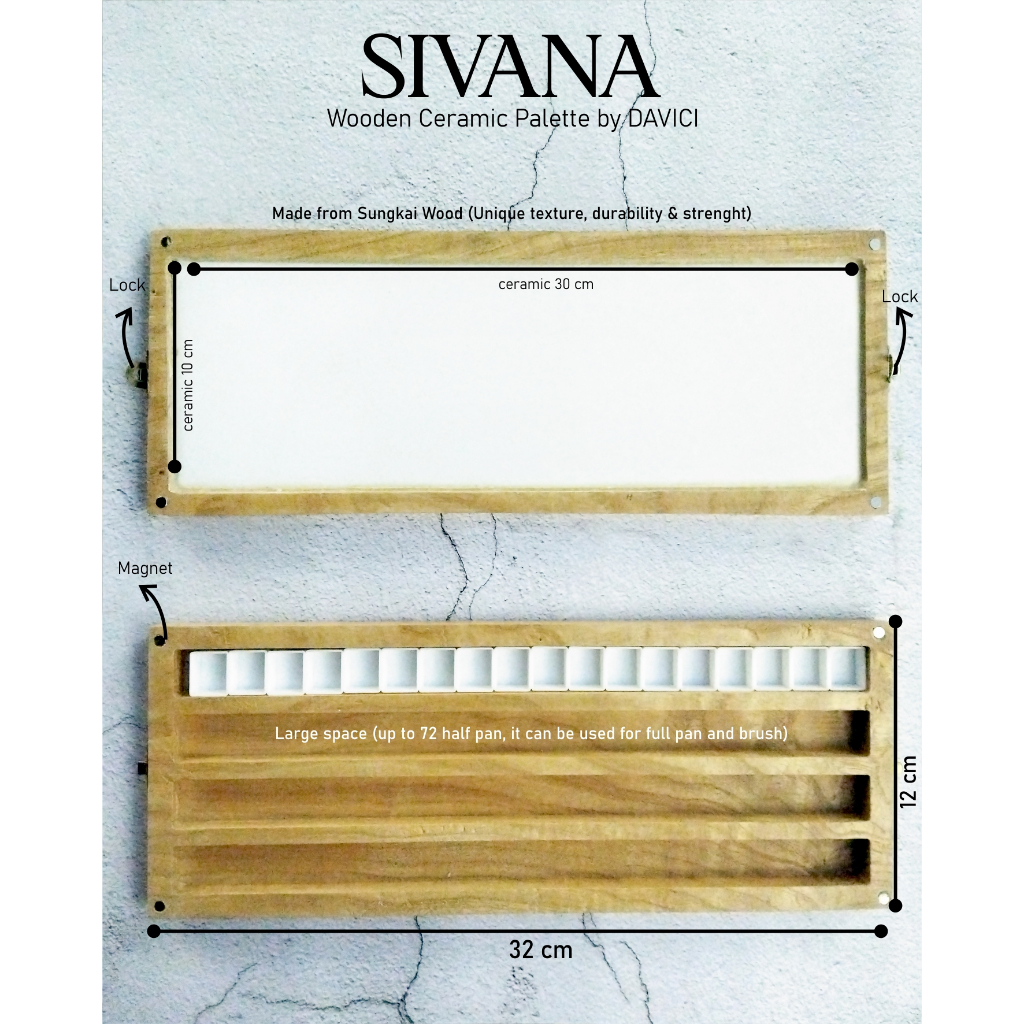 

SIVANA Wooden Palette Ceramic for Watercolor | Palet Keramik Watercolor | Wooden Ceramic Palette | Keramik Palette