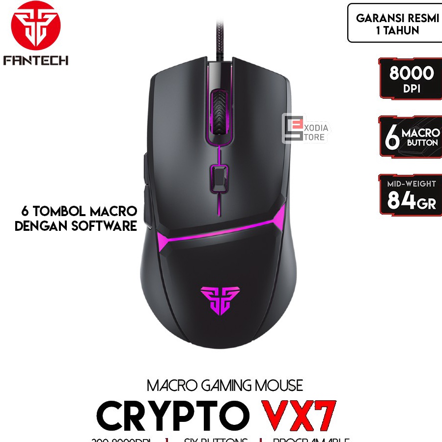 hqe Fantech CRYPTO VX7 Mouse Gaming Macro 8 DPI 6 Button Programable