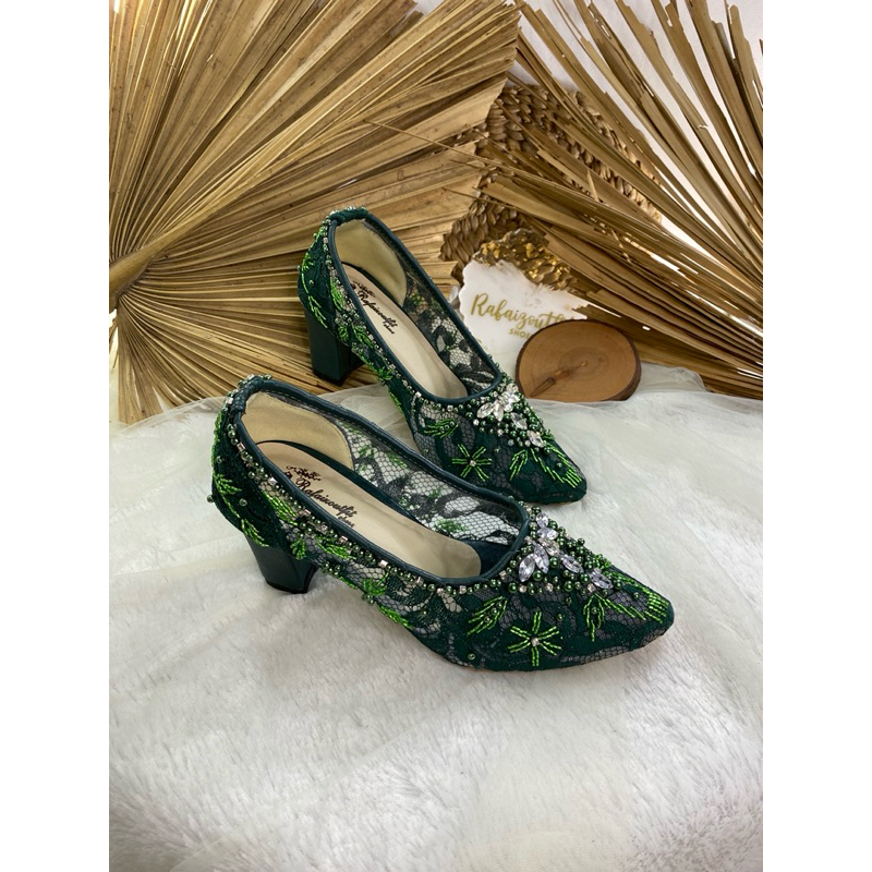 Sepatu Cantik Mahalani Hijau Botol 7cm Tahu