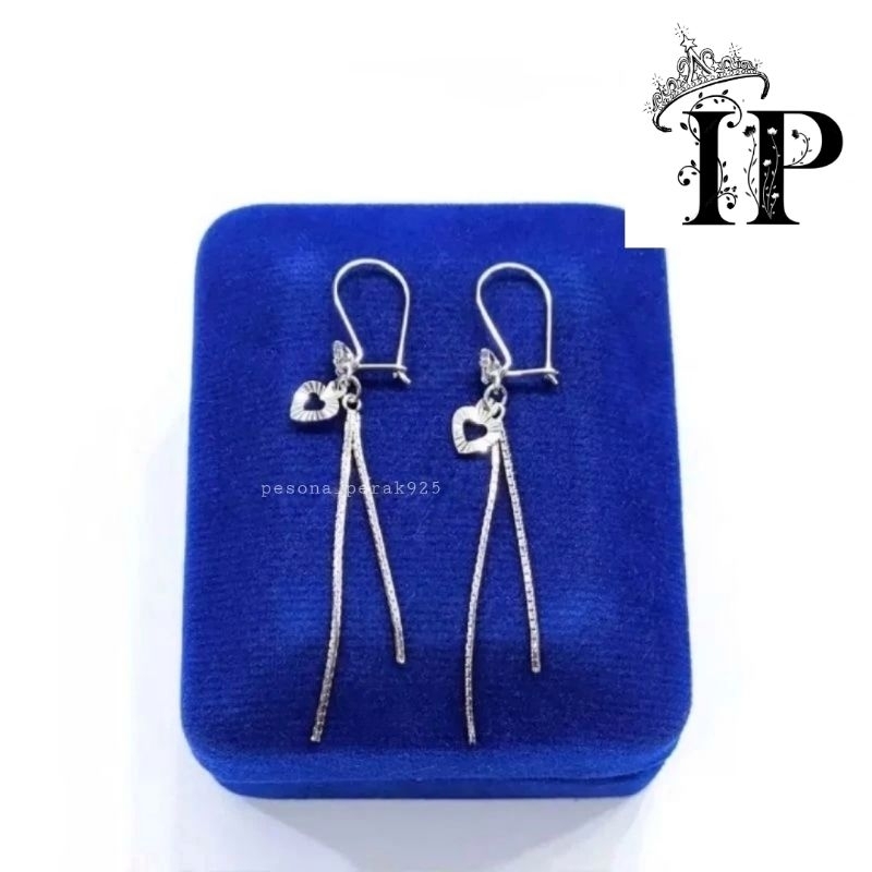 Anting Perak Asli Silver Wanita 925 Lapis Emas Putih Model Panjang Anting Perak