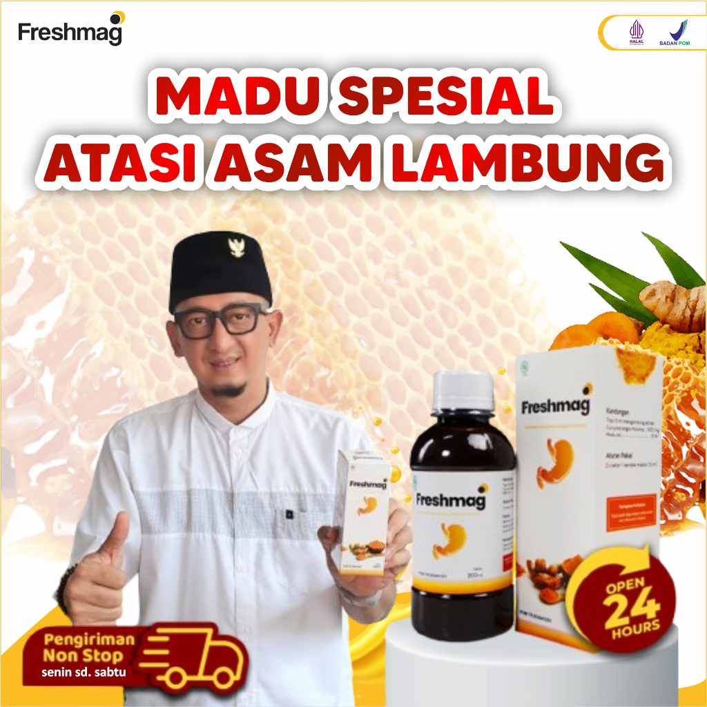 

FRESHMAG Madu Herbal dengan Formulasi Alami Madu Hutan Kunyit Cina dan Probiotik Atasi Magh dan Gerd