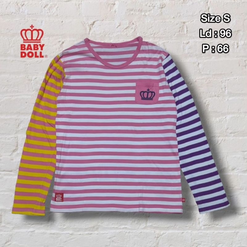 Kaos Longsleeve Baby Doll Pocket Salur Stripe    Second Preloved