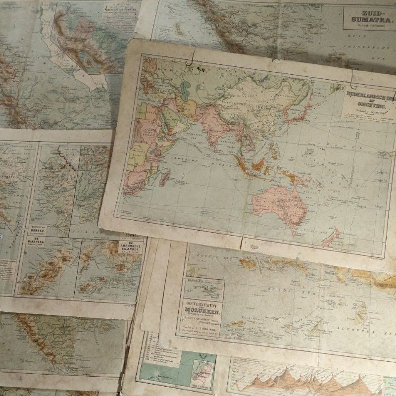 Kertas Vintage Old Maps Hindia Belanda Peta kuno Indonesia tahun 1930an Original Jawa Sumatra Borneo