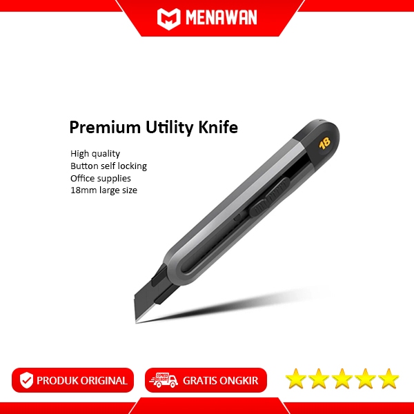 

Premium Utility Knife Lock Button Pisau Cutter Baja Hitam Tajam Original