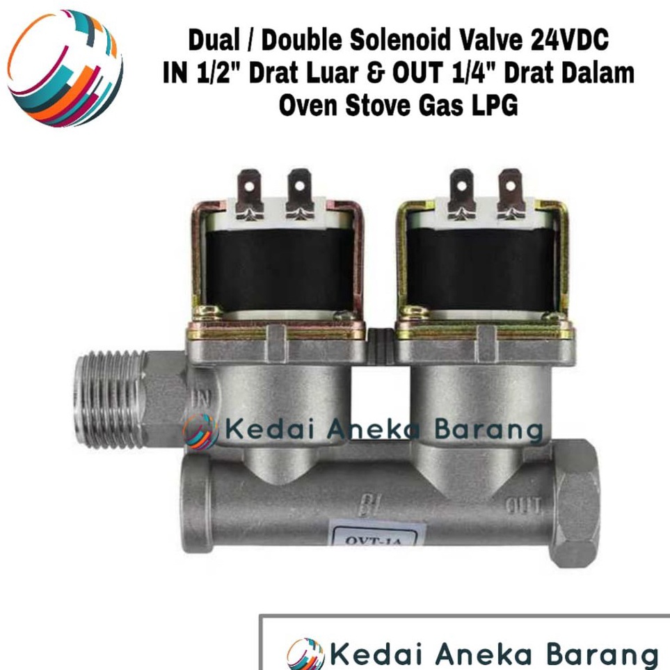 Dual Double Dobel Solenoid Selenoid Valve Ganda 24V DC 24VDC Gas LPG ELPIJI Oven Deck IN 12 OUT 14 I
