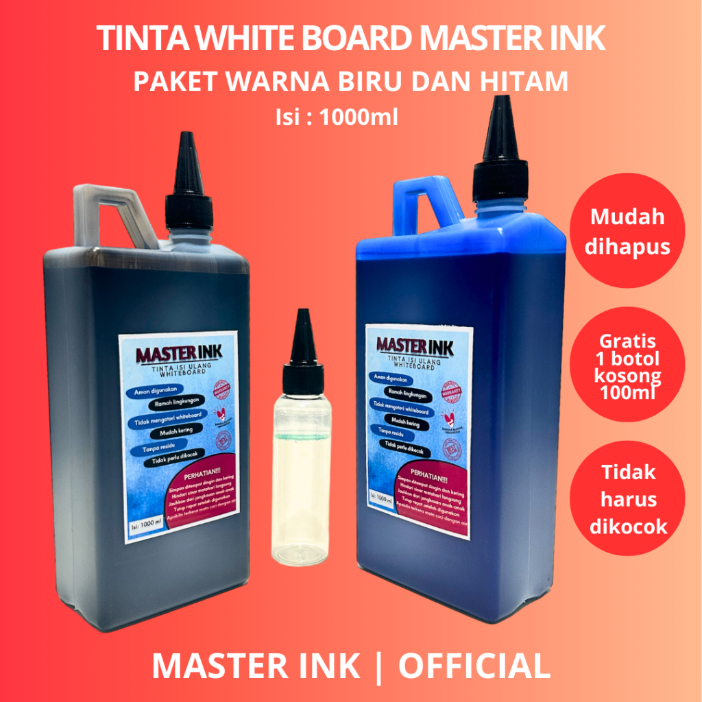 

PAKET Tinta Spidol Whiteboard Master INK Tinta Isi Ulang Spidol Master INK HITAM BIRU 1000ml