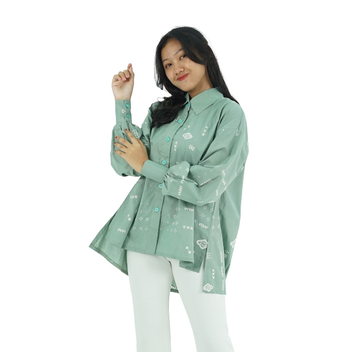 BATIK TRUSMI Atasan Batik Wanita Kemeja Batik Alma Hijau Sage