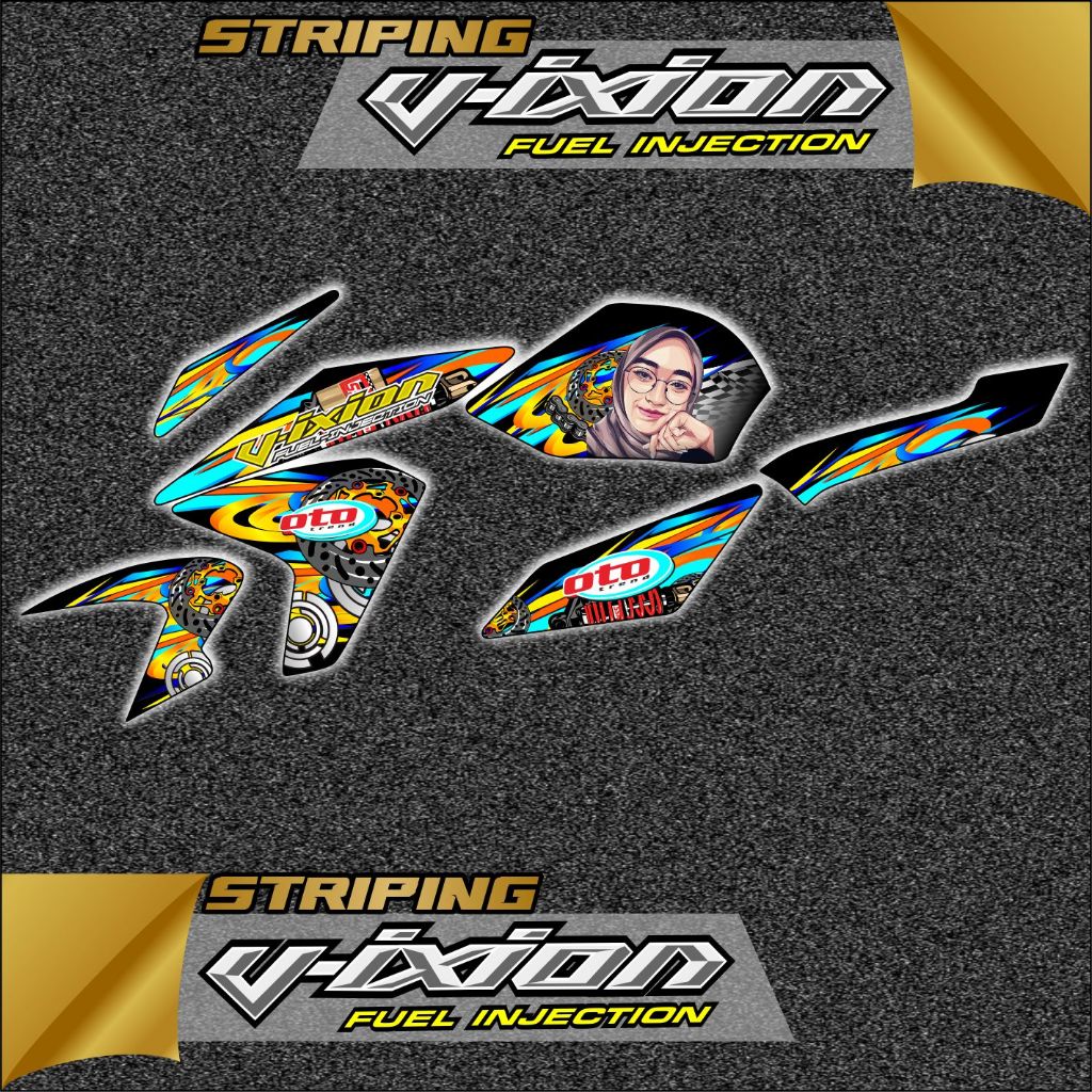 Stiker striping variasi vixion new cewe hijab cantik dan keren untuk motor vixion new