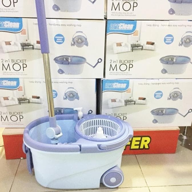 Proclean Spin Mop Set Alat Pel Berputar Biru Muda Pro Clean MOP Pel Lantai Berputar Dengan Ember Tan