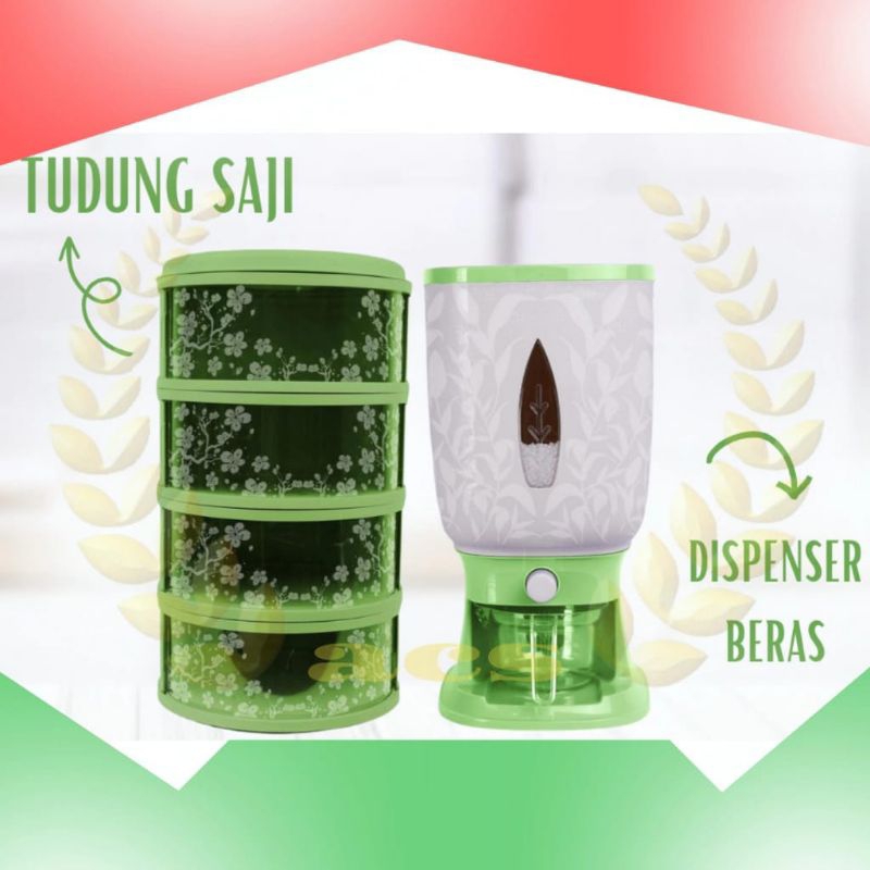 PAKET DISPENSER BERAS 10KG + TUDUNG SAJI 4 SUSUN