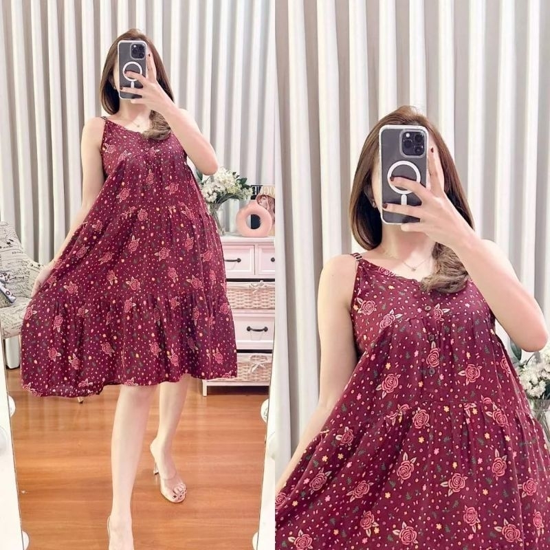 SALSA DRESS LD 110 MOTIF BUNGA DASTER YUKENSI DASTER BALI MIDI DRESS DASTER RAYON PREMIUM