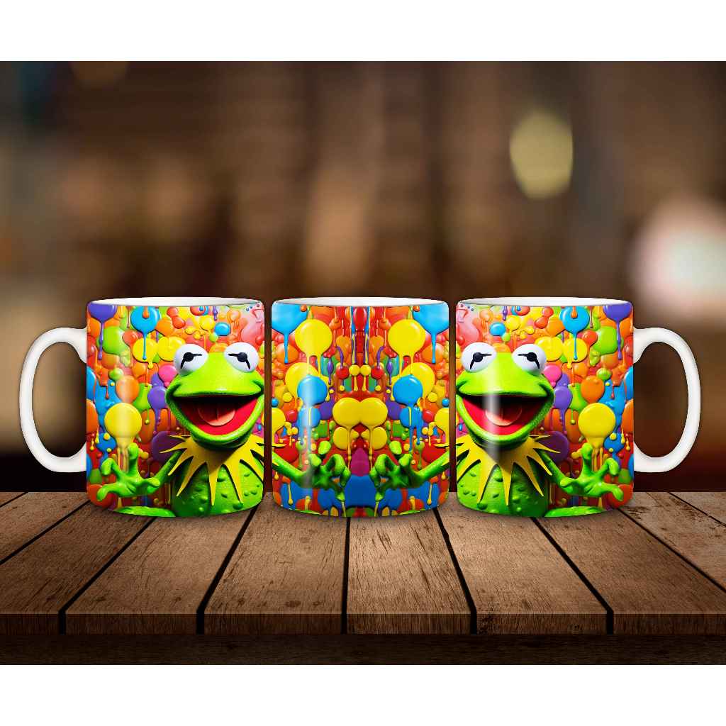 Mug tampilan 3D paint tema Kermit Kodok