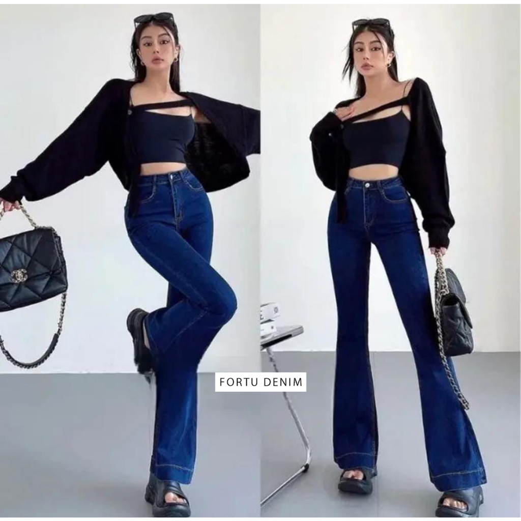 Highwaist Cutbray Jeans Wanita Kekinian 2023