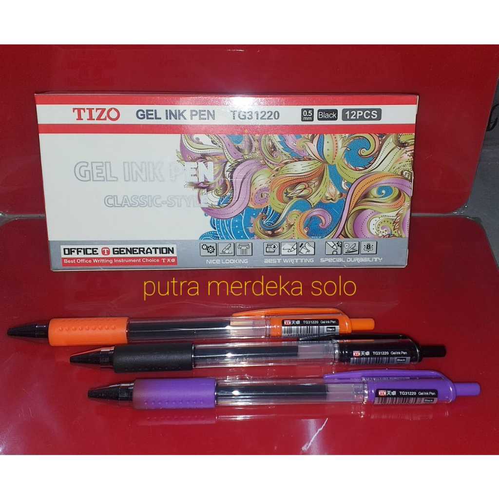 

Ballpoint Gel Ink, Bolpen Gel Klik Tizo TG-31220, Pulpen Gel Classic Style Tizo 0.5mm