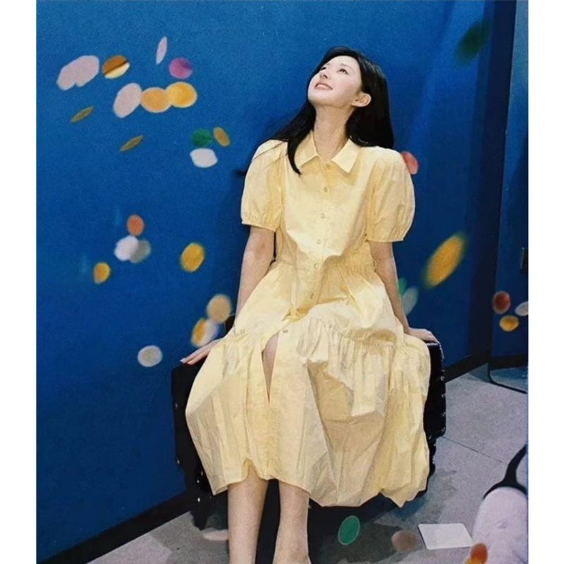 DRESS KUNING CASUAL DEWASA REMAJA/ DRESS KOREAN STYLE