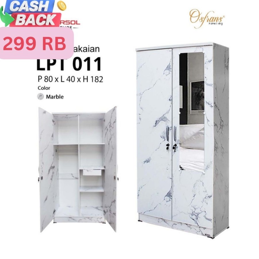 TERLARIS OSFRANS Lemari Pakaian 2 Pintu + Cermin LPT 011 016 018 028 036 038 OM Harga Pabrik LPT011 