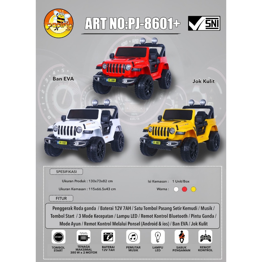 Mainan Anak Mobil Jeep Pacific Rechageable PJ 8601 PJ8601+ Bluetooth Remote Control
