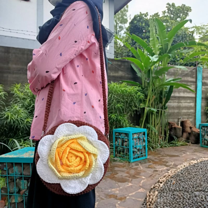 Tas rajut bunga mawar/tas handmade/flower bag