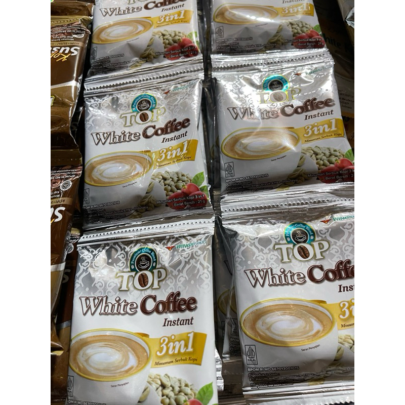 

Top coffe white coffe 3in1 10pcs x 21gram / top white coffe renceng / top white coffe sachet / top kopi white murah