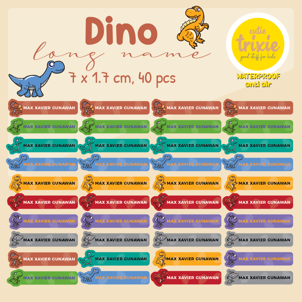 

Sticker label nama anak waterproof Rilakkuma Dinosaurus nama panjang