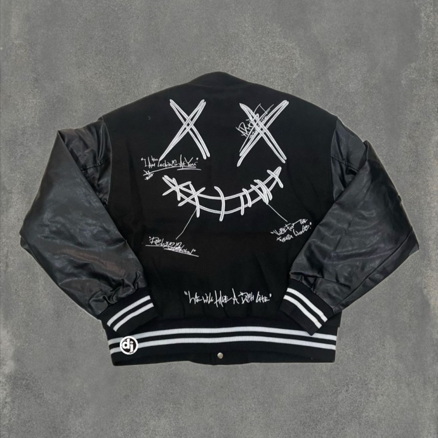 Ricky Is Clown Black Smiley Varsity Jacket