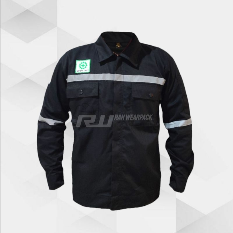 Wearpack Safety Atasan - Wearpack Kerja Safety Proyek Atasan Warna Hitam Polos - Seragam Tambang - B