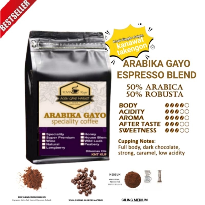 

KOPI BUBUK MURNI ARABICA GAYO ACEH ESPRESSO BLEND ARABICA ROBUSTA ORIGINAL 500 GRAM TANPA AMPAS ARABIKA SPECIAL TAKENGON.