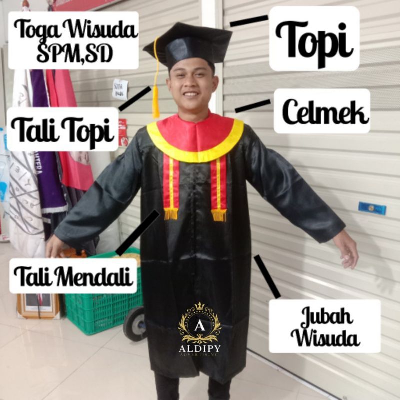 Toga wisuda Anak SD Paket Lengkap, Warna Samir Merah List Kuning Dan Kuning List Merah Terbaru