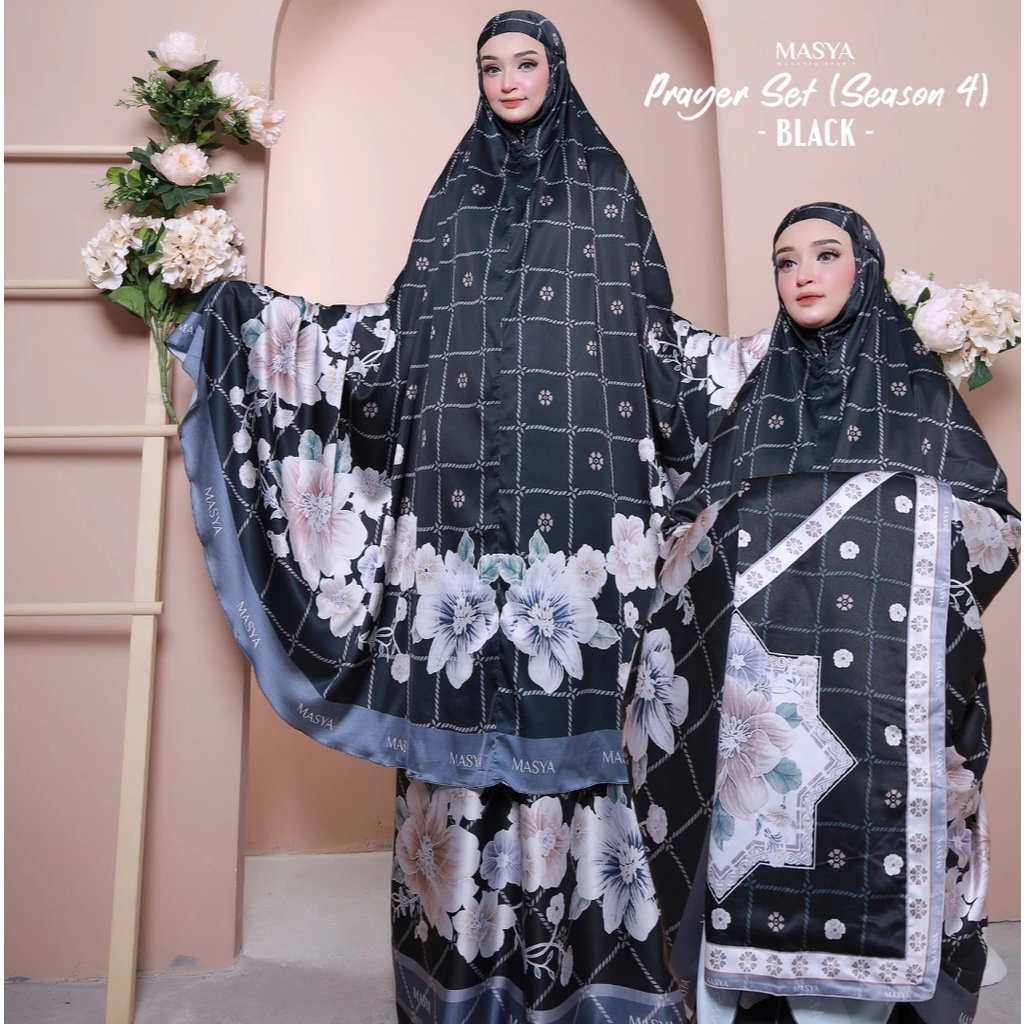 Mukena Mukenah Mewah Prayer Set Armani Silk Warna Hitam - Pink - Ungu - Biru Muda - Coklat - Olive -
