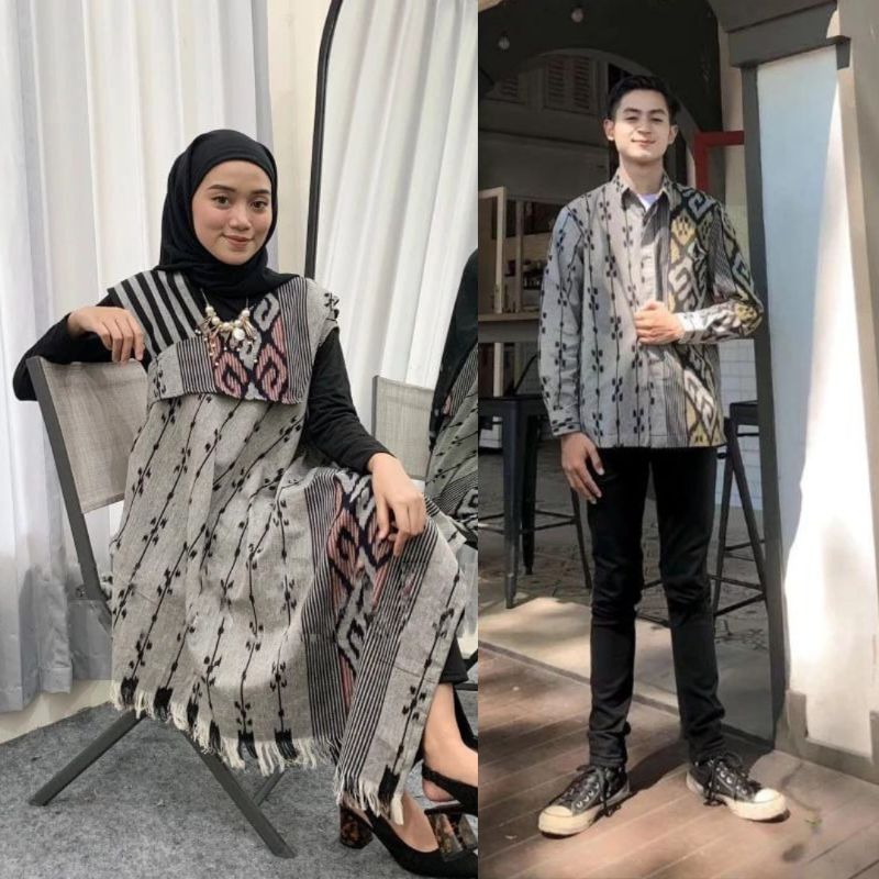 SASHI MIDIDRESS TENUN LENGAN PENDEK GREY - COUPLE TENUN ETNIK KEKINIAN - DRESS MIDI TENUN TROSO LENG