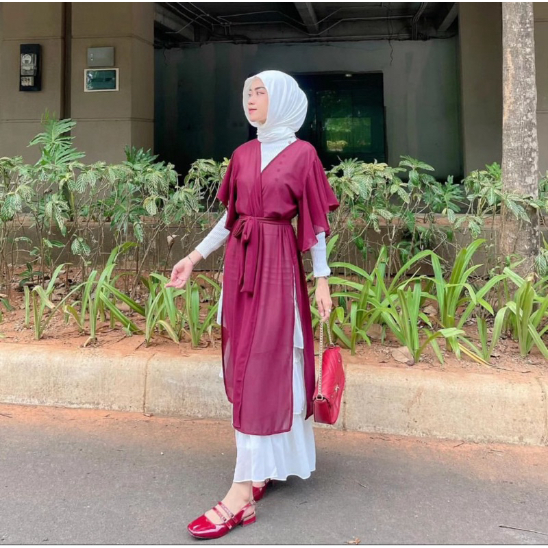 Kimono outer cinderella sifon oversize | Cardigan ceruty sifon putri polos