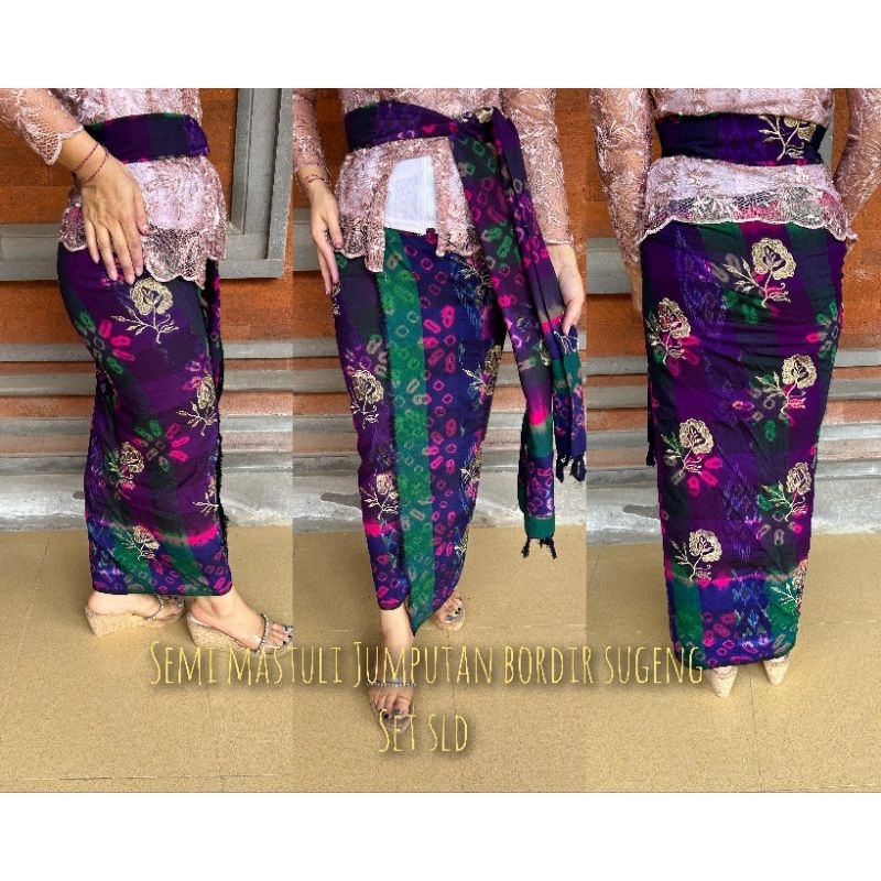 Ready Kamen Semi Mastuli Jumputan bordir sugeng set selendang