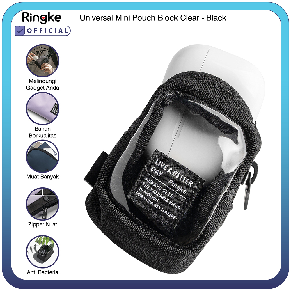 Ringke Mini Pouch Block Clear Black Airpods Earphone Buds Case