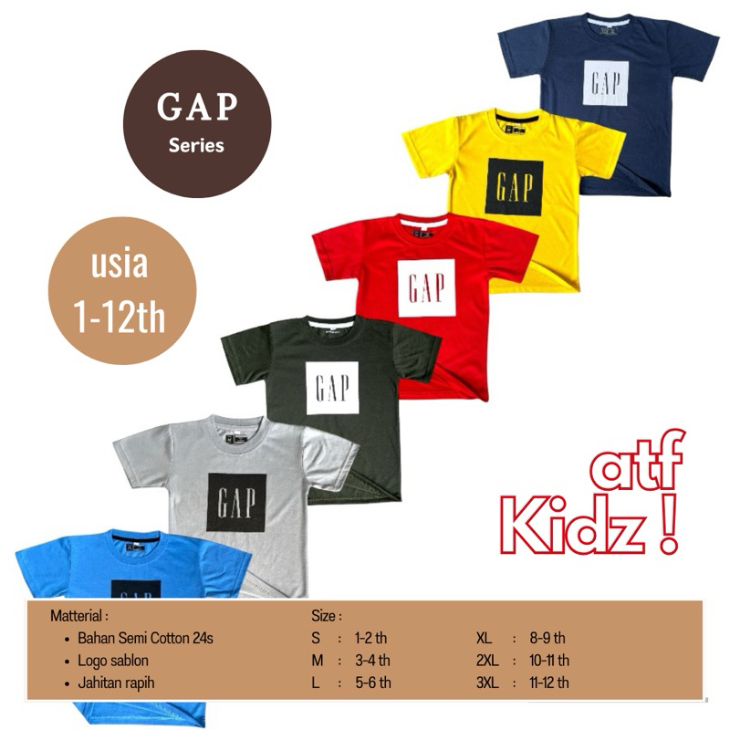 Baju kaos Anak Laki laki dan Perempuan 1 sampai 12 tahun Series GAP