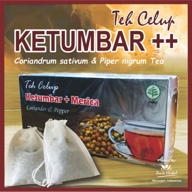 

teh celup ketumbar/herbal biji ketumbar/biji ketumbar/teh celup. 1 box isi 20 kantong teh celup.