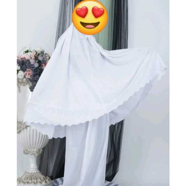 MUKENA PUTIH RENDA PUTIH UNTUK DEWASA BAHAN ADEM