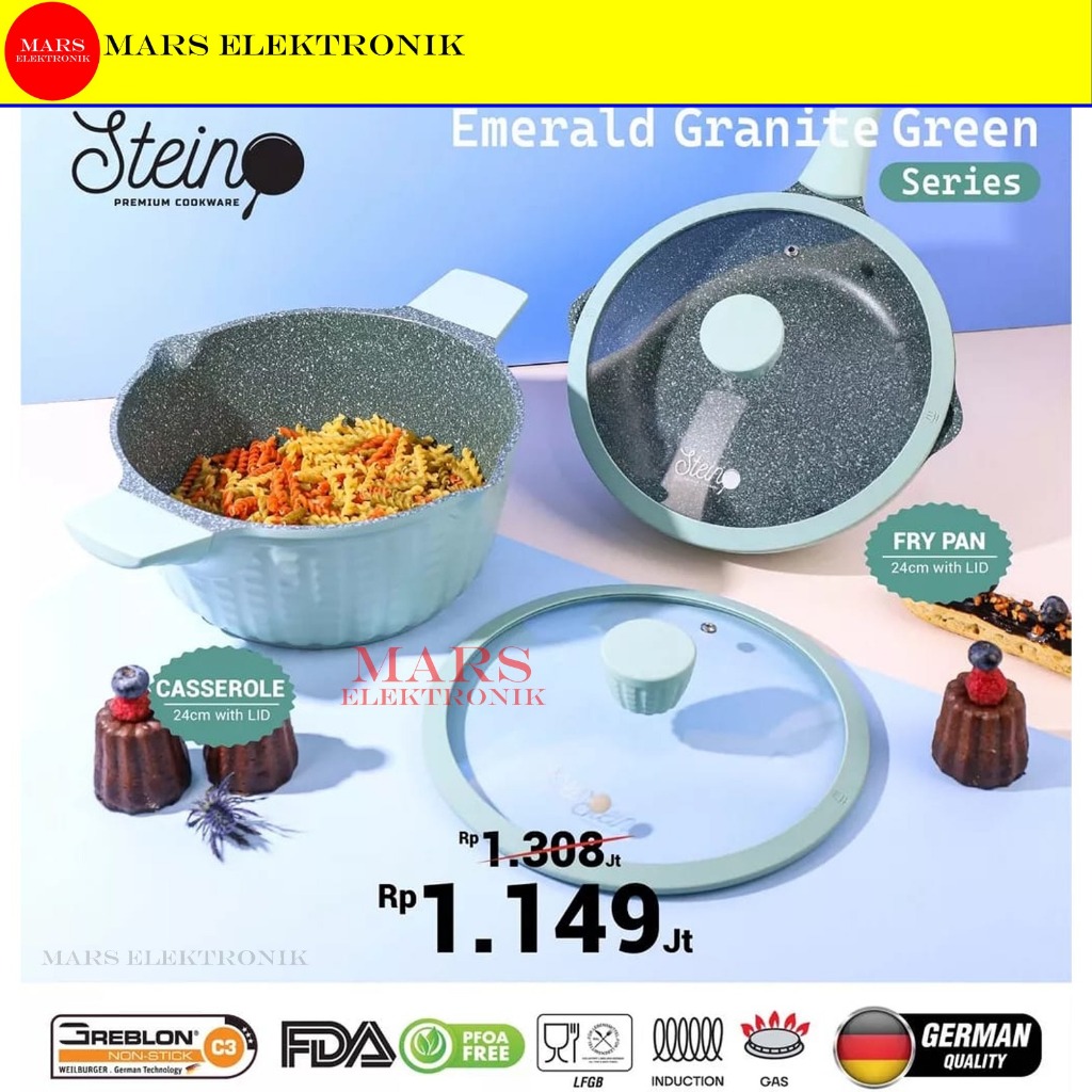 STEIN COOKWARE - PANCI SET EMERALD GREEN - BROWN - GERMAN QUALITY GRANITE - WAJAN STEIN | Frypan 24c