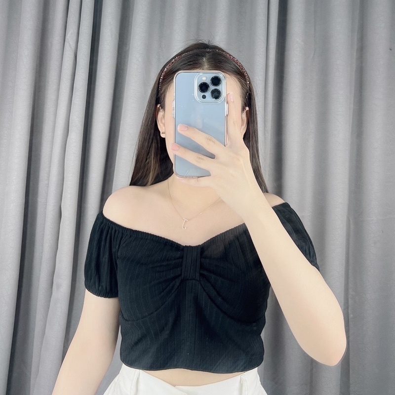 Baju Atasan Wanita Korea Off Shoulder Carisa Bow Top