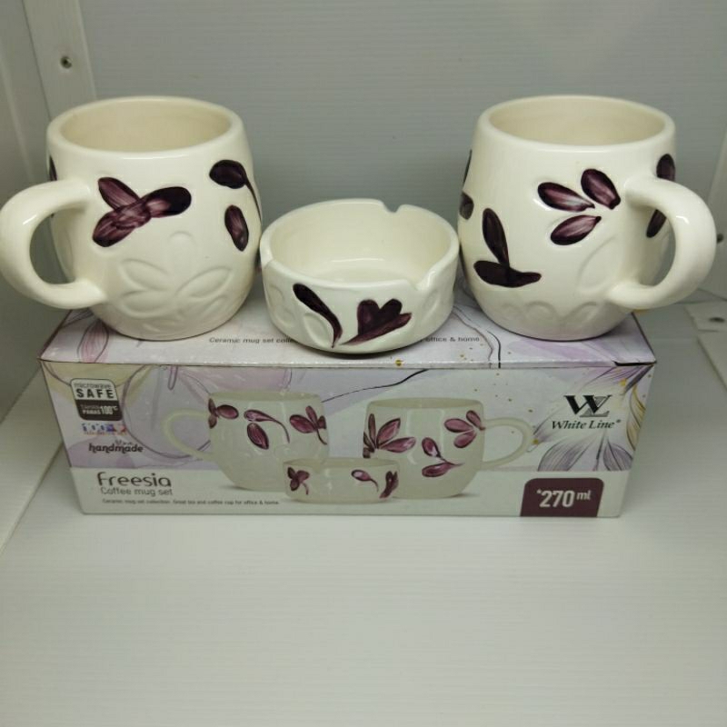 1SET MUG FREESIA WHITE LINE MUG ELEGAN AESTHETIC
