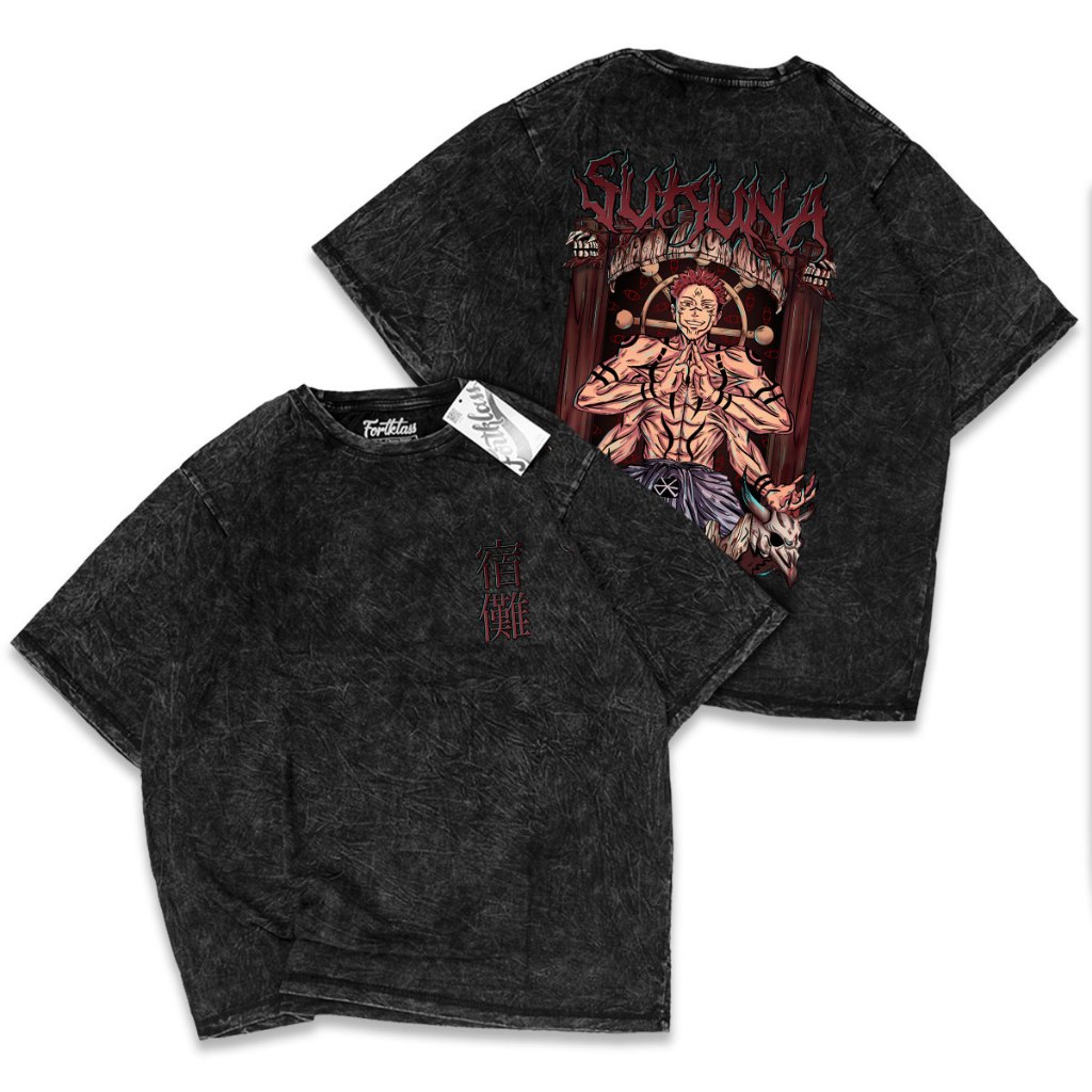 FortKlass Kaos Oversize Wash SUKUNA Kaos Oversize Pria Lengan Pendek Atasan Tshirt Distro Cowok Kaos