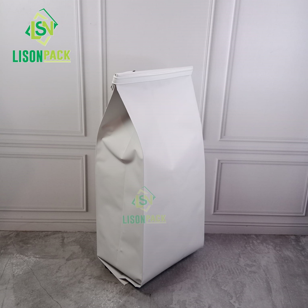 Kemasan Gusset 1Kg Center Seal Putih Glossy | Kemasan Gusset Aluminium