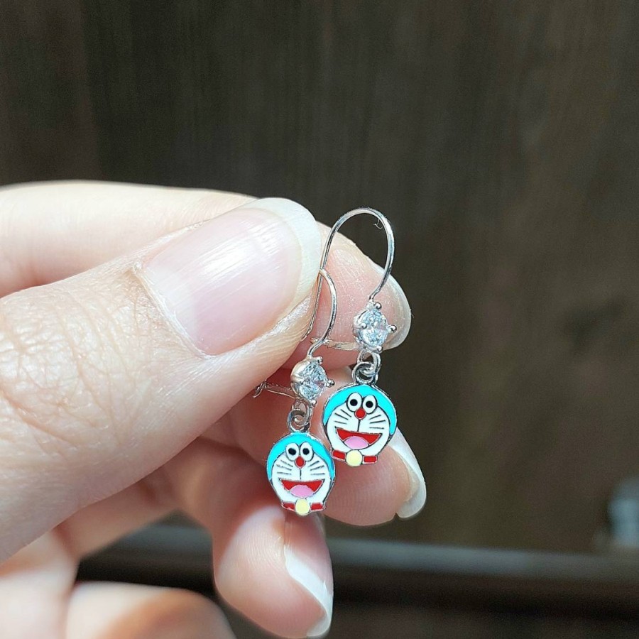 Perhiasan Emas Anting Kait Emas Putih Anak 750 17k Fashion Doraemon 1.12 Gram (AH84)