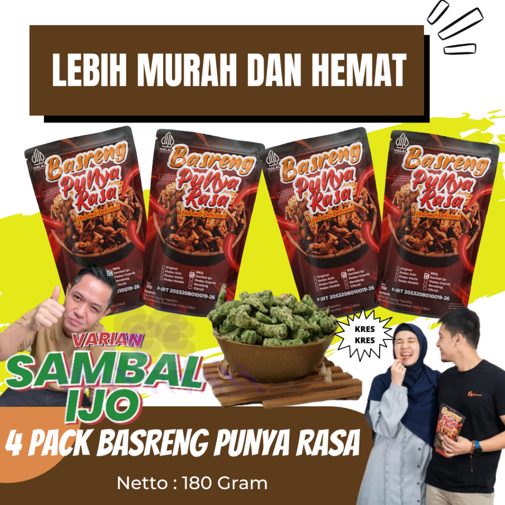 

Basreng Sambal Ijo isi 4 pcs Varian Sambal Ijo Spesial Cemilan Basreng Yang Bikin Ketagihan