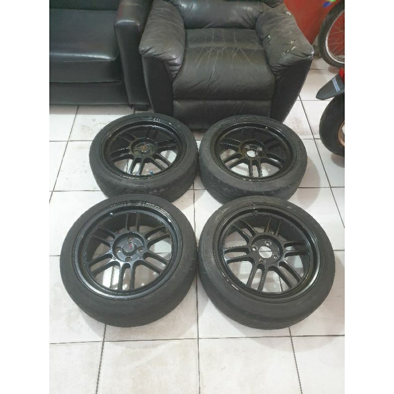 Velg HSR R17 replika Enkei RPF1 Ring 17 Bekas Second berikut Ban Semi Slick