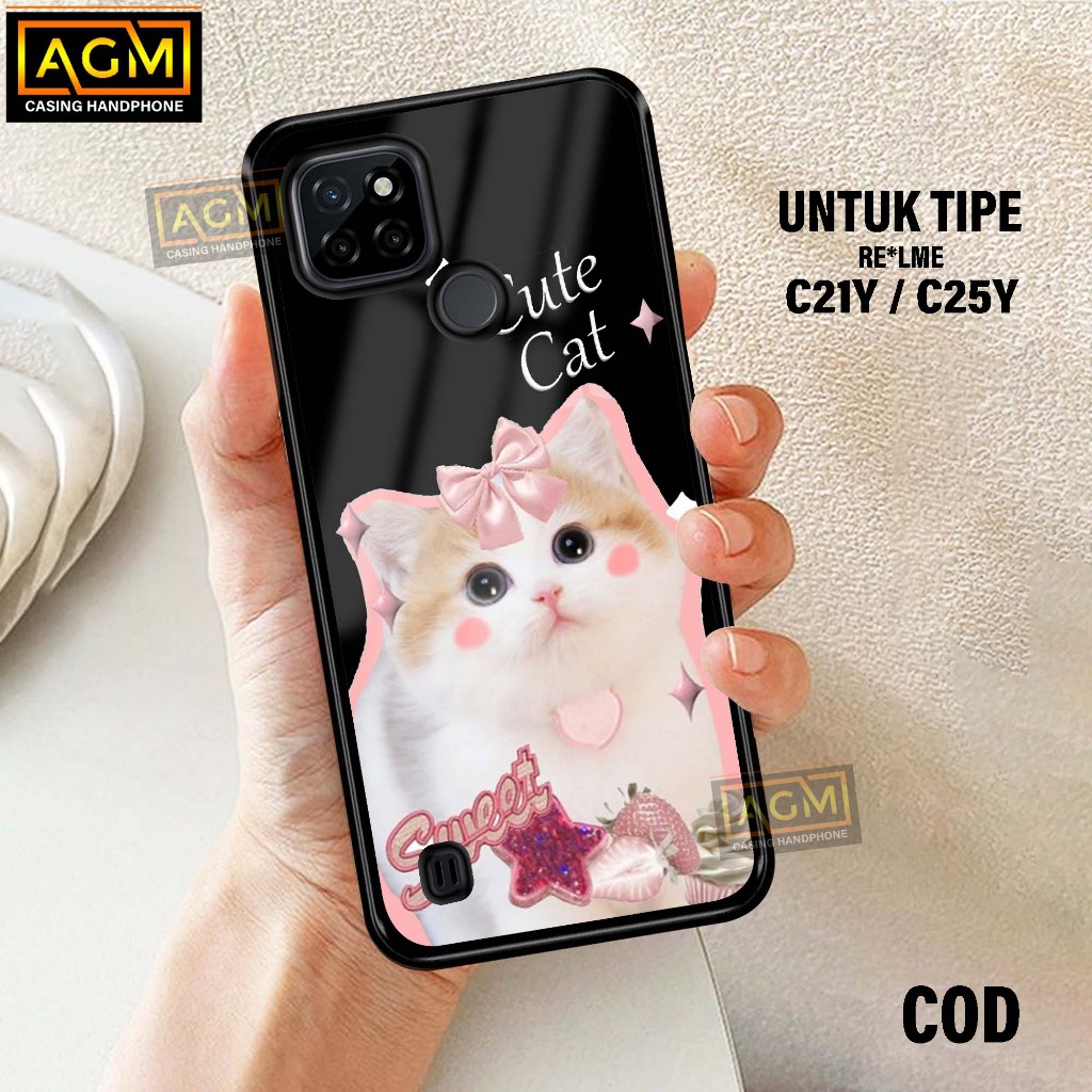 Case Realme C21Y/C25Y - New Case Glossy casing Hp Realme C21Y/C25Y [Motif CUTE CAT] - AGM Case softc