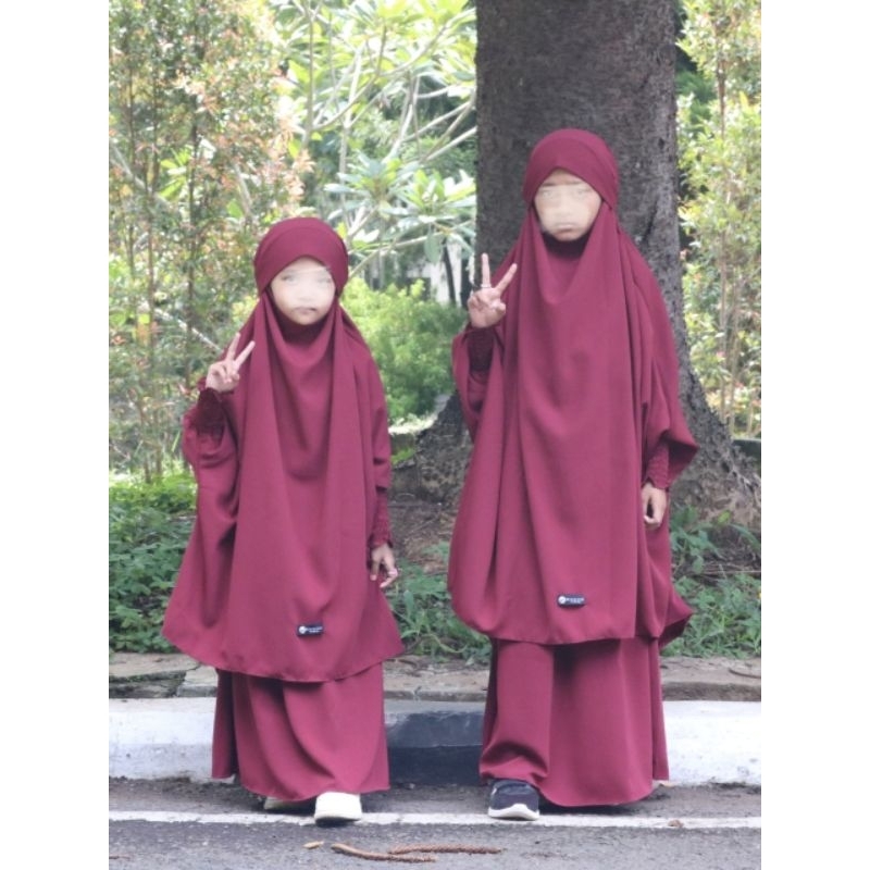 French Khimar anak set rok tangan smook