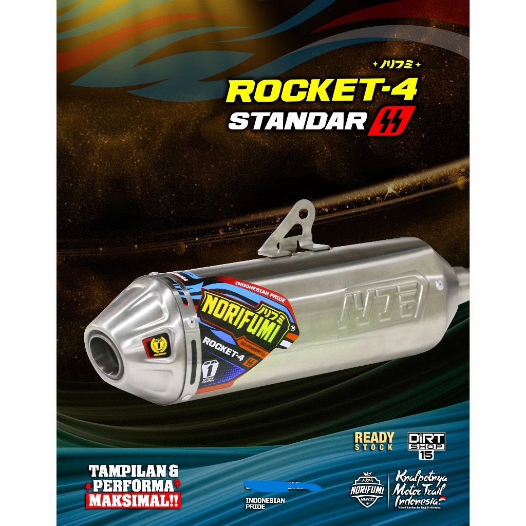KNALPOT NORIFUMI ROCKET4 STANDART BOREUP KOMPETISI KLX/DT 150 KLX140 DAN CRF150 WR155
