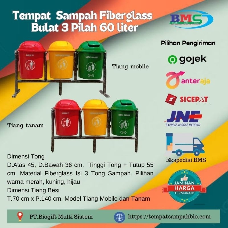 TEMPAT SAMPAH 3 IN 1, TEMPAT SAMPAH FIBER, TEMPAT SAMPAH FIBERGLASS, TEMPAT SAMPAH 3 TONG, TEMPAT SA