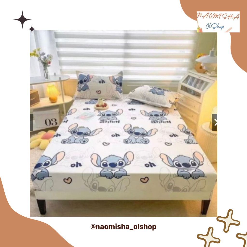 Sprei Disney Stitch Biru Putih