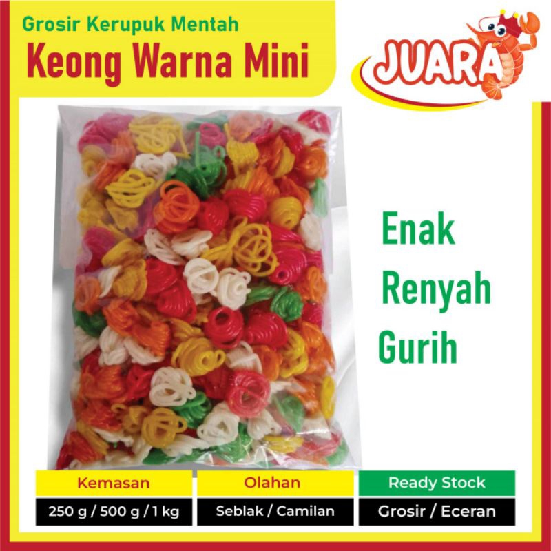 

Kerupuk Seblak Keong Warna Mini Mentah